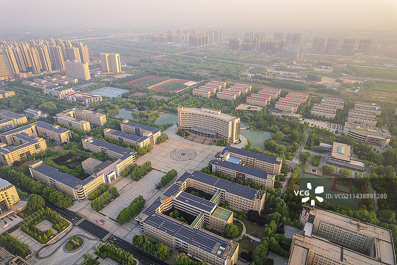河南工业大学莲花街校区日出航拍图片素材