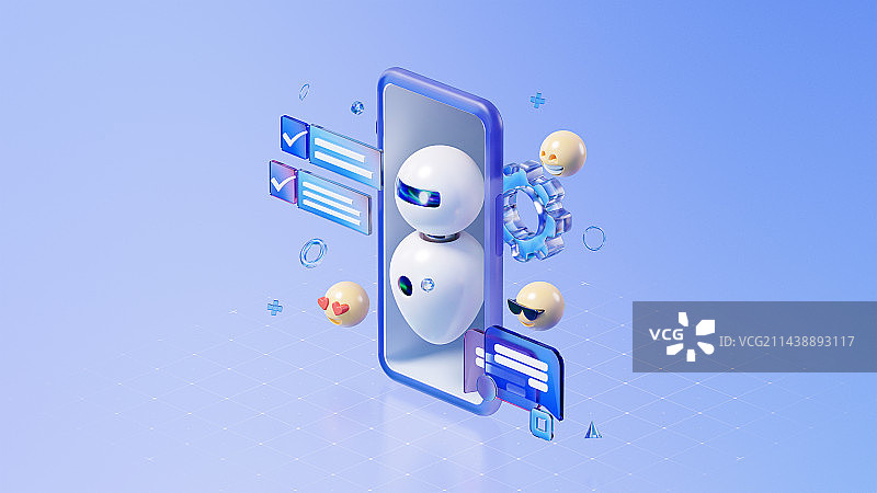 3D渲染移动端智能虚拟助手科技主题插画图片素材