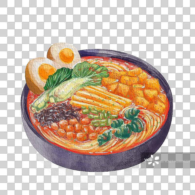 白色背景下螺蛳粉的高角度视图图片素材