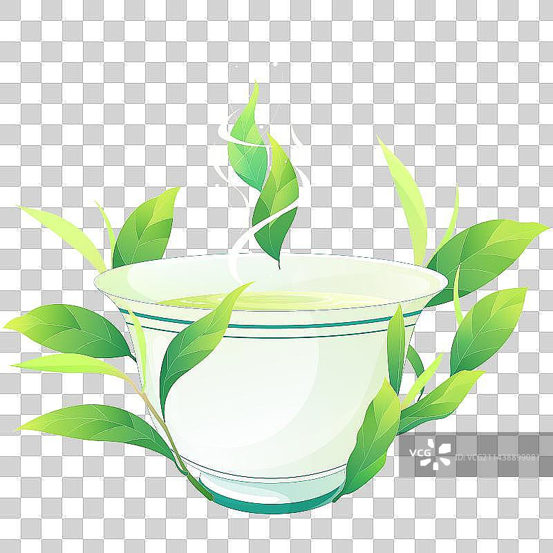 绿色健康的绿茶和茶杯国风矢量插画图片素材