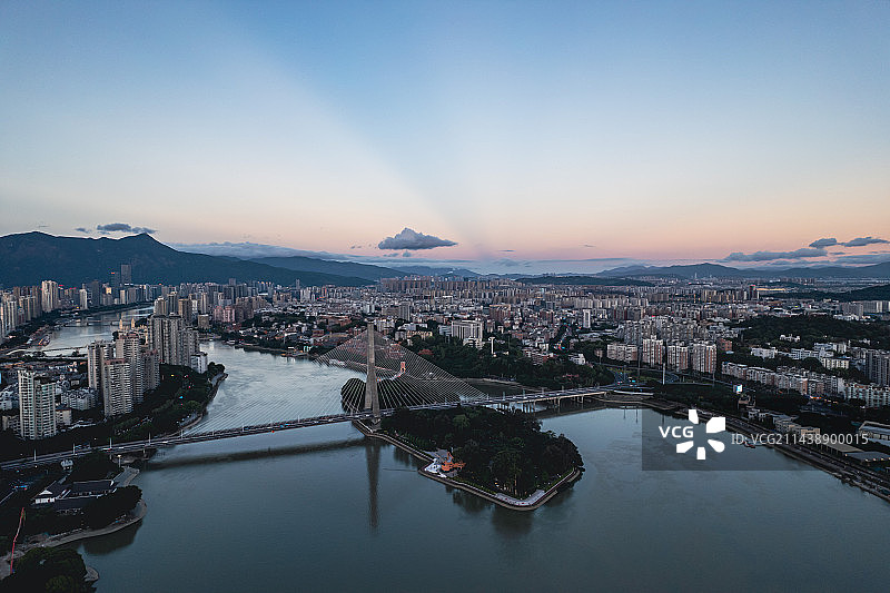 福州爱情岛黄昏航拍图片素材