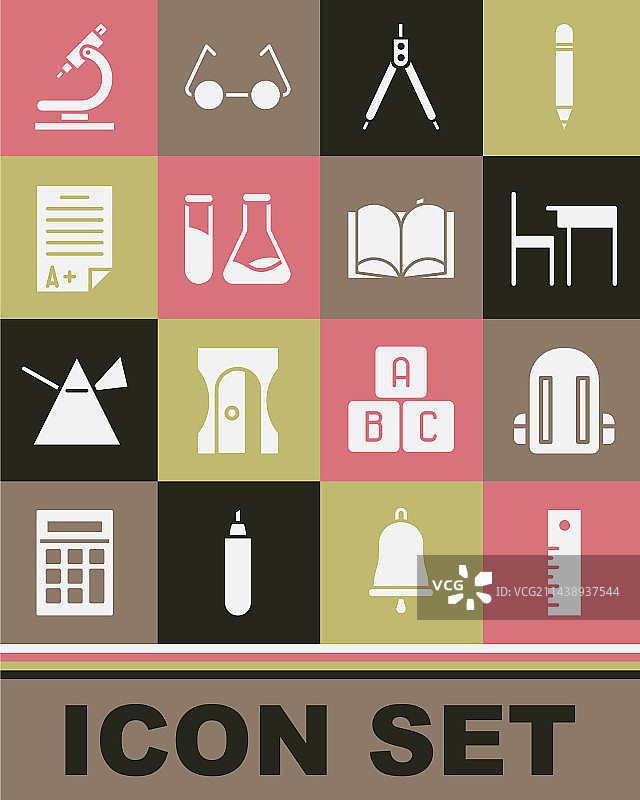 标尺、书包、桌椅图标图片素材