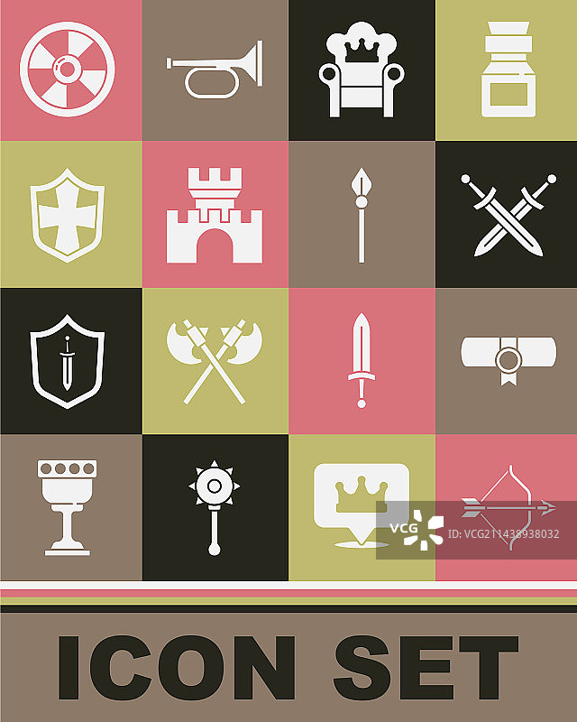 中世纪弓箭法令羊皮纸套装图片素材