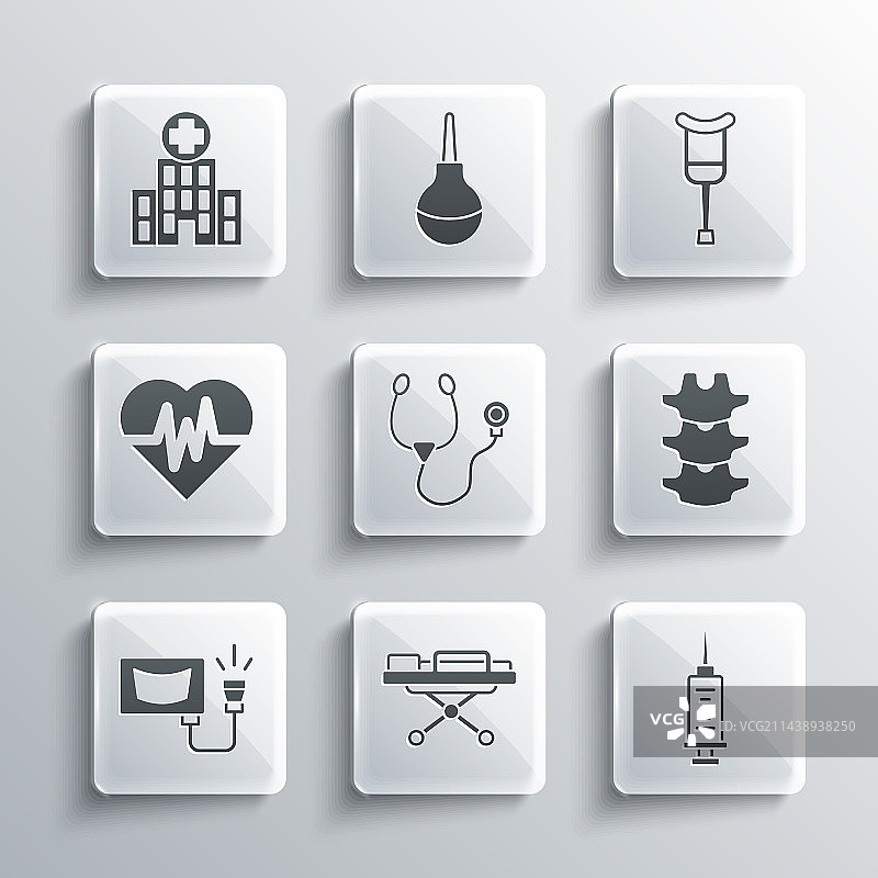 担架注射器人体脊柱听诊器套装图片素材