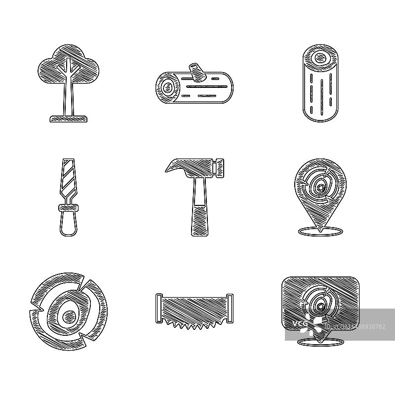 锤子、双手锯、木材和锉刀素材图片素材