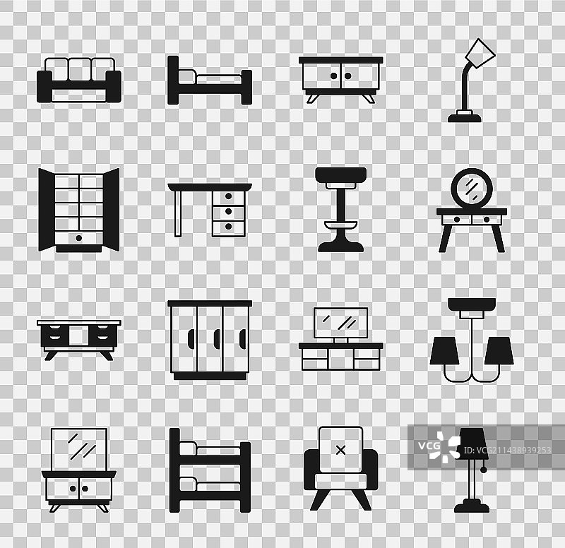 落地灯、吊灯和梳妆台图片素材