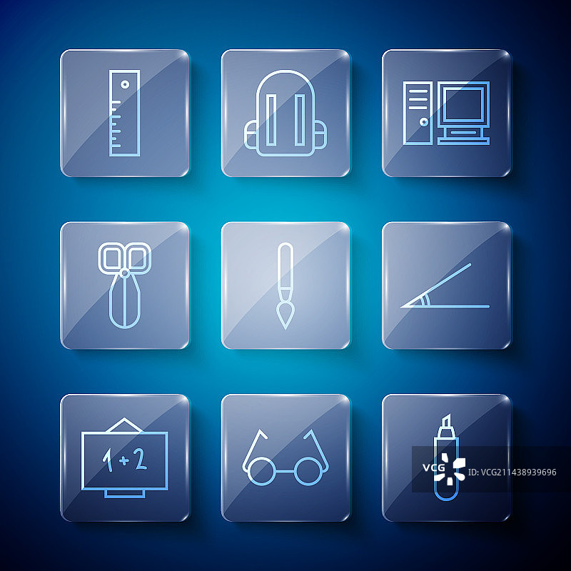 黑板上的眼镜、笔和电脑线条图片素材