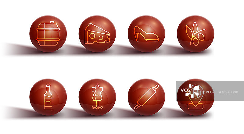 葡萄酒桶、橄榄枝等线性图标图片素材