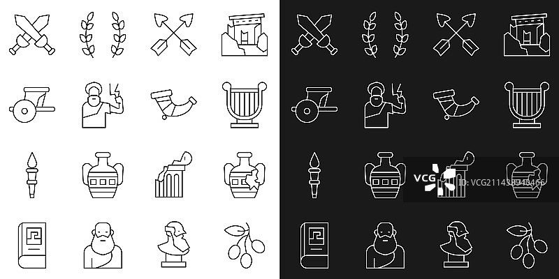 橄榄枝与破碎的双耳细颈土罐图案设计图片素材