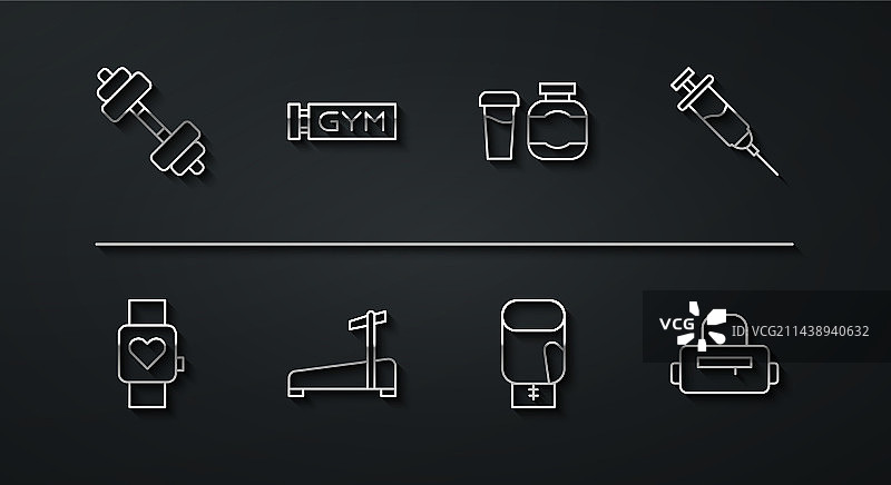 哑铃、智能手表、兴奋剂注射器图片素材