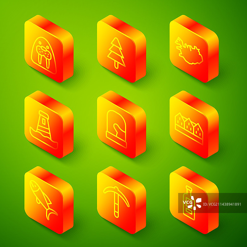 海象动物树木冰岛地图线条合集图片素材