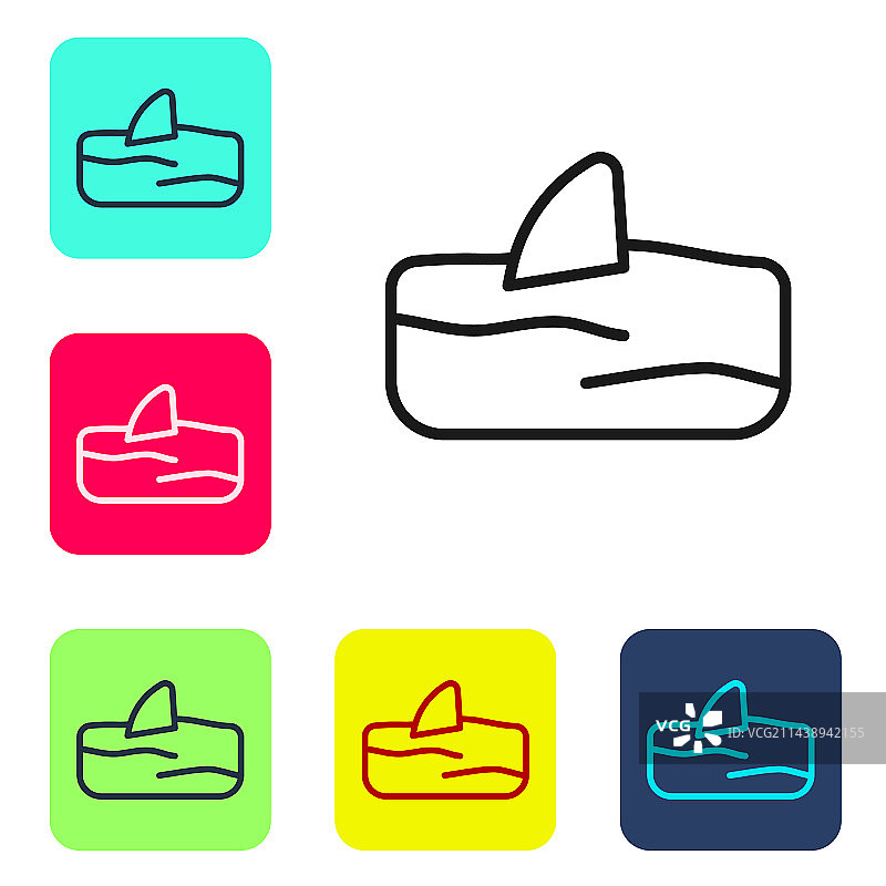 黑色线条鲨鱼鳍在海浪中图标图片素材