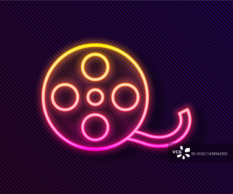 黑色背景上的发光霓虹灯胶片卷轴图标图片素材