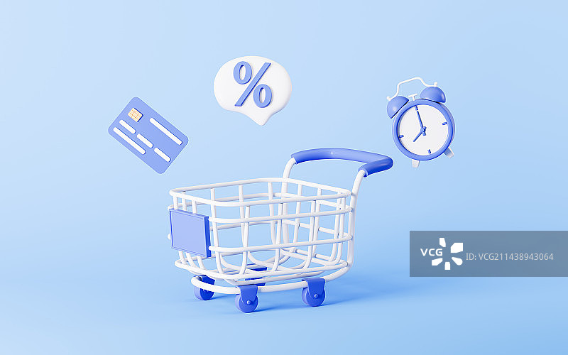 购物限时打折概念3D渲染图片素材