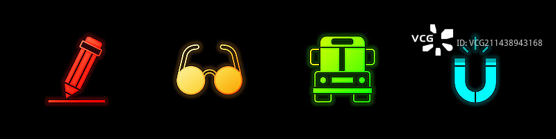 带橡皮擦的铅笔、眼镜和校车图片素材