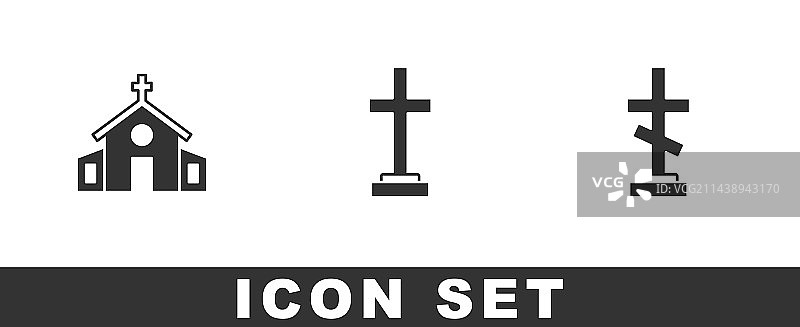 教堂建筑十字架墓碑图标图片素材