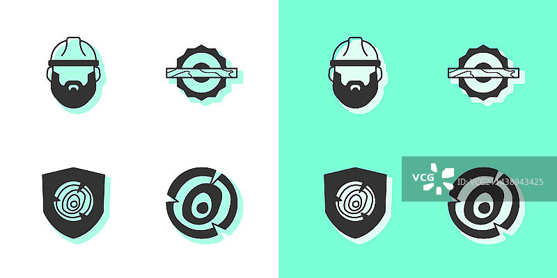 原木、伐木工和电动圆锯图片素材