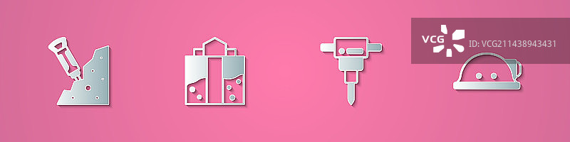 剪纸风格建筑风镐矿山套装图片素材