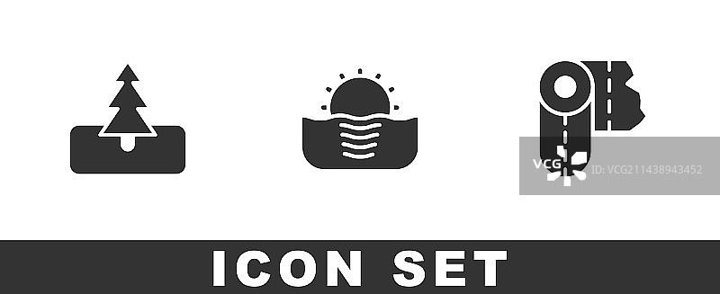 树木日出和纸巾卷图标素材图片素材