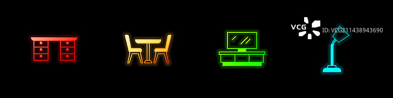 带椅子的办公桌电视柜套装图片素材