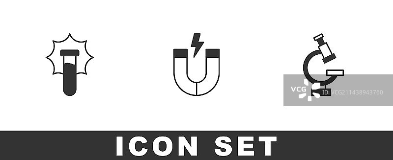 烧瓶、磁铁和显微镜中的爆炸图片素材