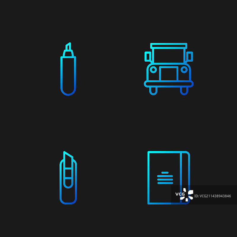 线条图案：螺旋笔记本、文具刀、记号笔图片素材