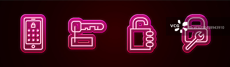 线条：手机、密码和钥匙图片素材