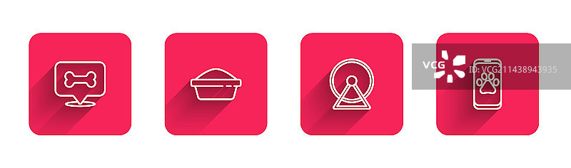 狗狗骨头宠物食品碗仓鼠轮套装线条图标图片素材