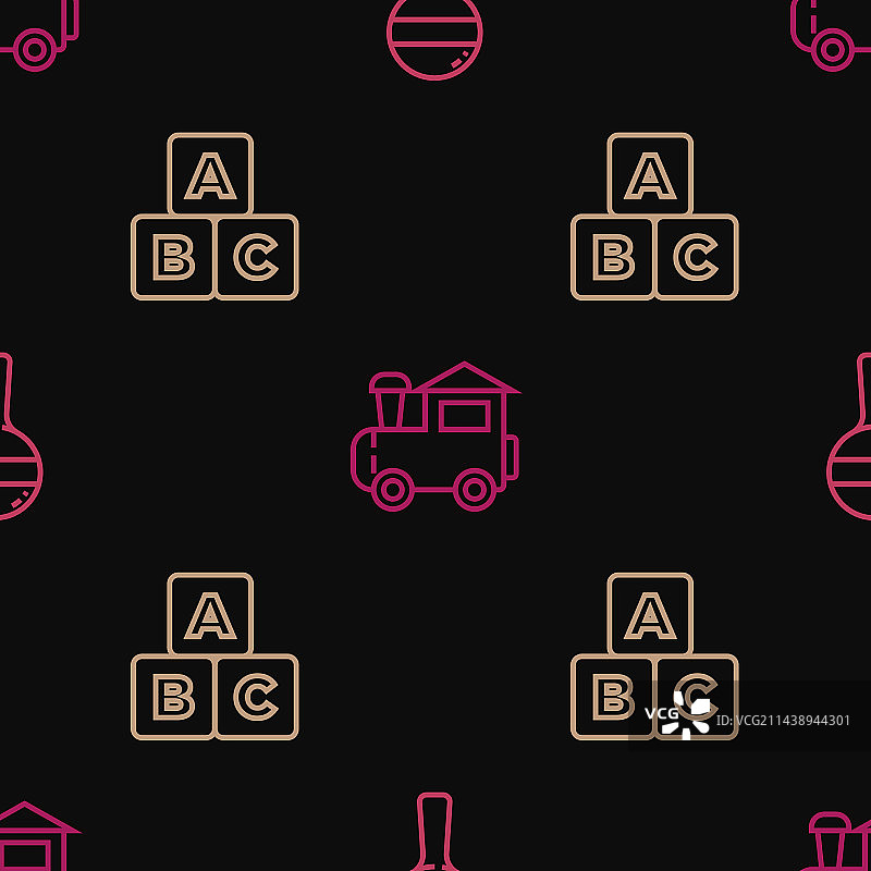 玩具拨浪鼓、积木和玩具火车图片素材