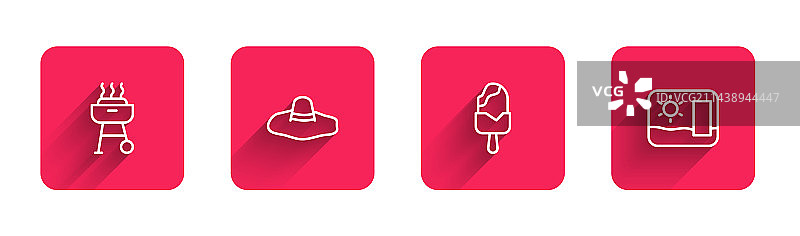 烧烤架、女士帽子和冰块线条图片素材