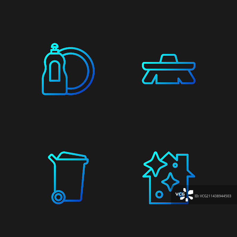 家居清洁服务与垃圾桶线条设计图片素材