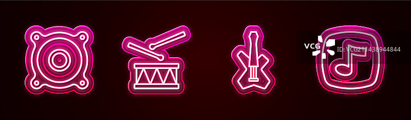 立体音响扬声器与鼓槌鼓线条组合图片素材