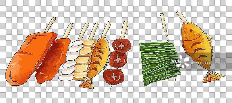烧烤 烤串手绘元素 烧烤炸串美食素材图片素材