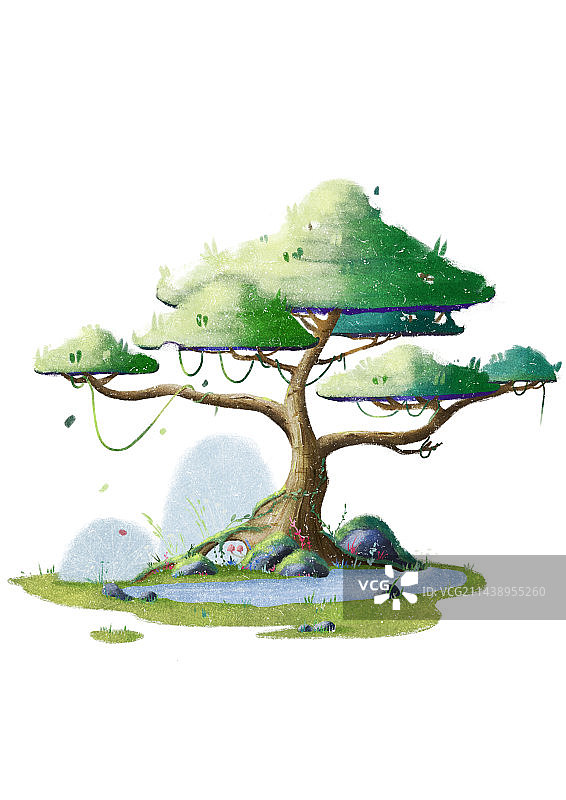 新中式植物小场景插画图片素材