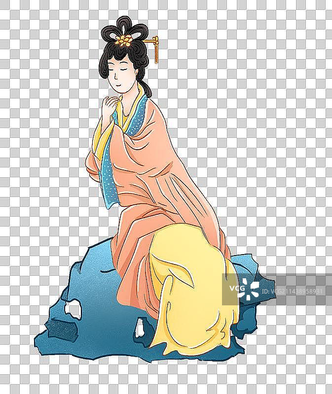 中国传统国风国潮风 坐在假山上的古风汉服少女图片素材