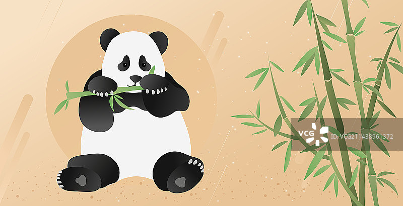中国风竹林中国画中国国宝野生哺乳动物熊猫图片素材