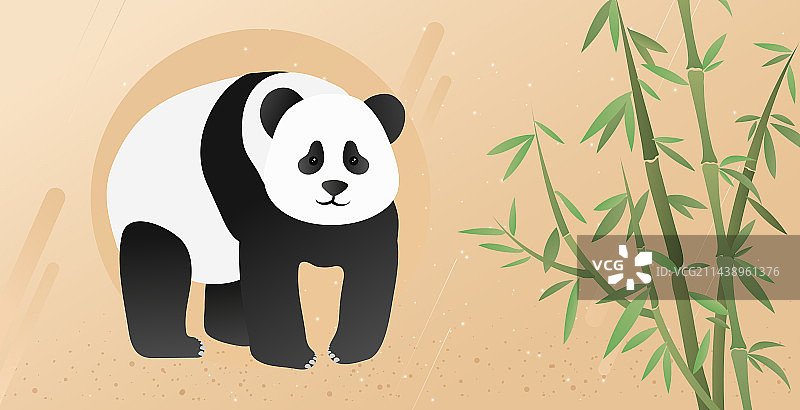 中国风竹林中国画中国国宝野生哺乳动物熊猫图片素材