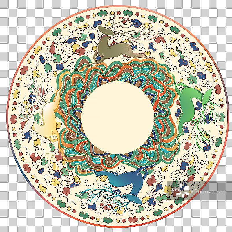 敦煌壁画神秘的九色鹿图腾国潮风装饰插画图片素材