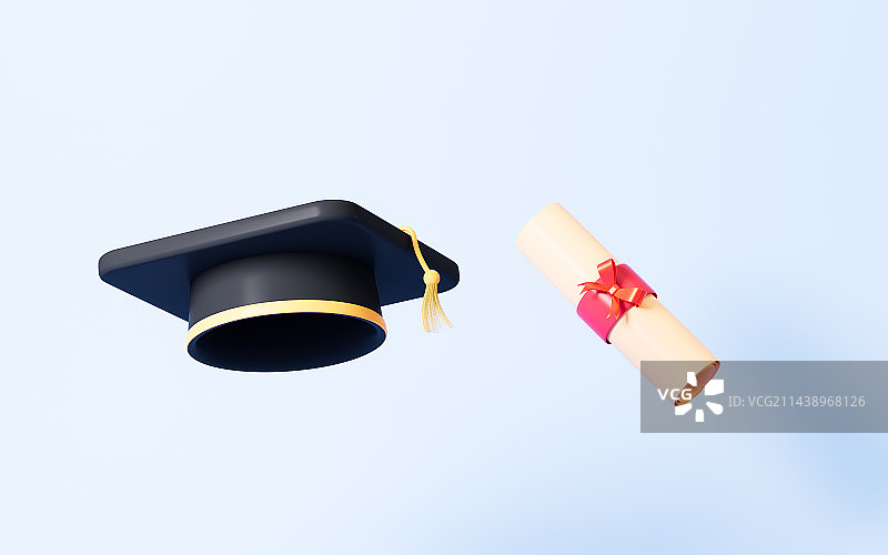 卡通毕业帽和卷轴3D渲染图片素材