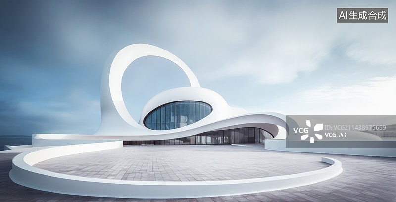 【AI数字艺术】3D渲染白色抽象建筑广场图片素材
