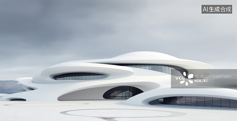 【AI数字艺术】3D渲染白色抽象建筑广场图片素材