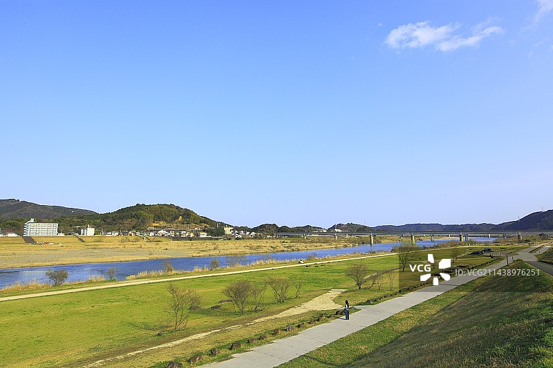 四万十市和四万十川河床，位于高知县四万十市图片素材
