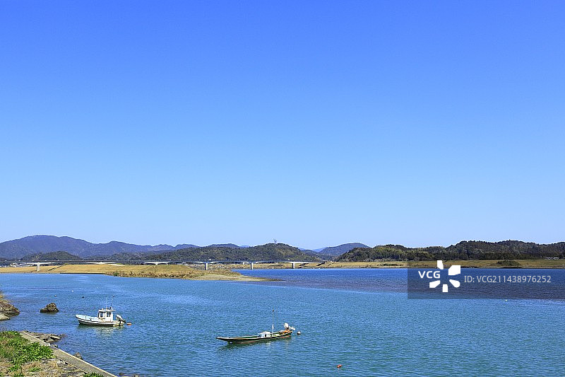四万十市和四万十川河床，位于高知县四万十市图片素材