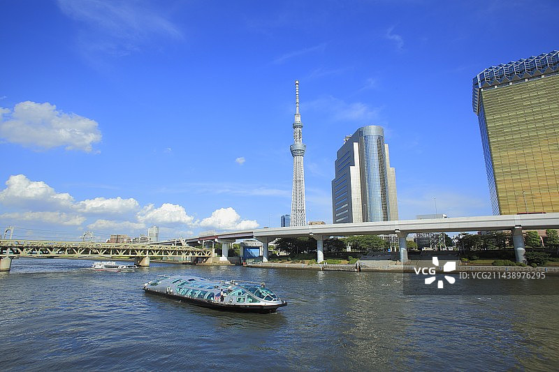 东京台东区隅田川与东京晴空塔图片素材