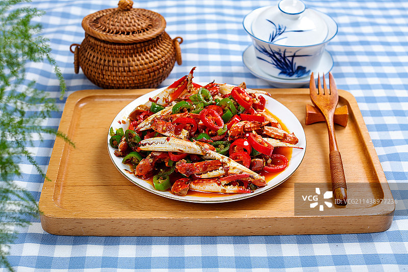 香辣美味特色菜辣椒炒蟹钳图片素材