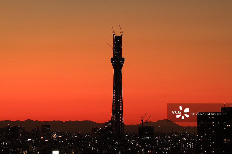 从江户川区船堀眺望东京晴空塔的日落图片素材
