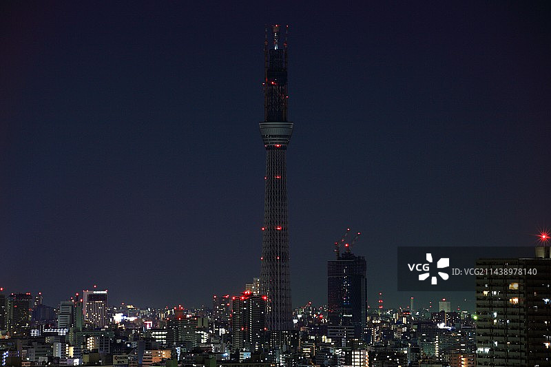从江户川船堀看到的东京晴空塔夜景图片素材