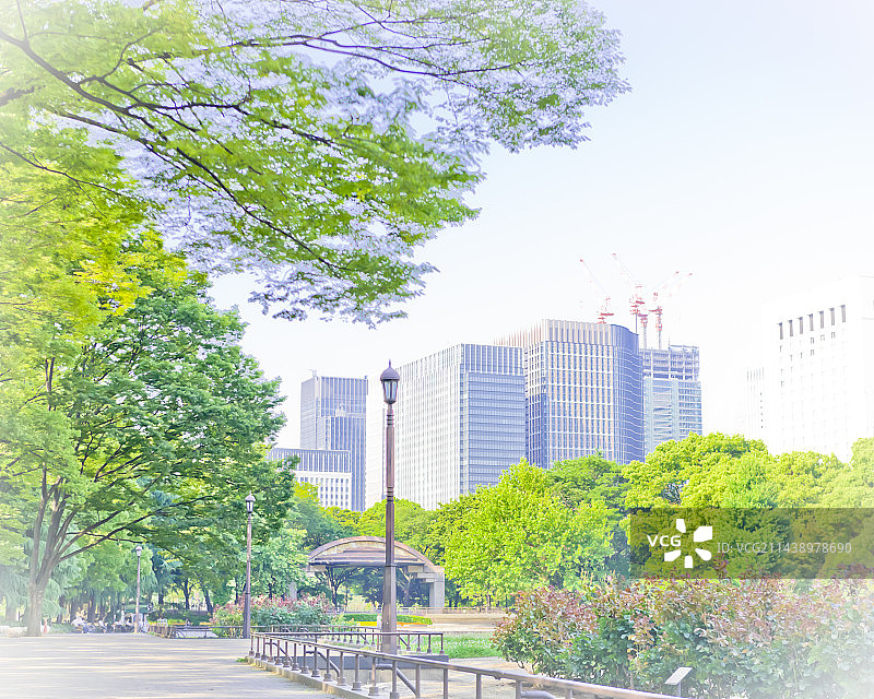 日本东京千代田区日比谷公园和丸之内建筑群图片素材