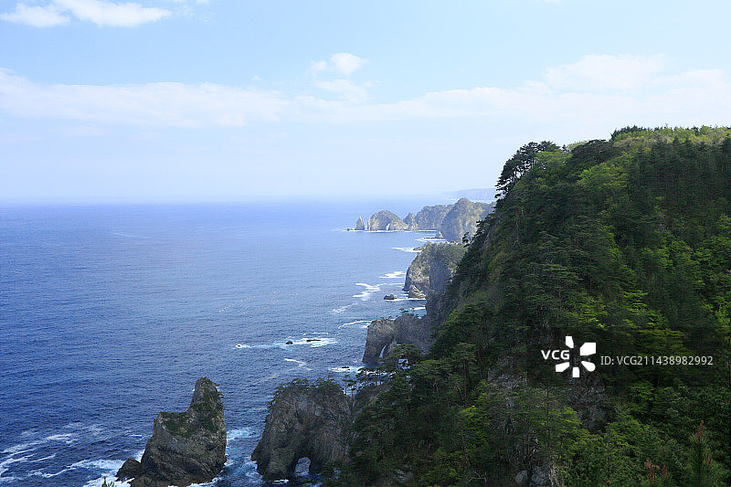 岩手县北山崎地震灾害，日本岩手县下闭伊郡田野畑村图片素材