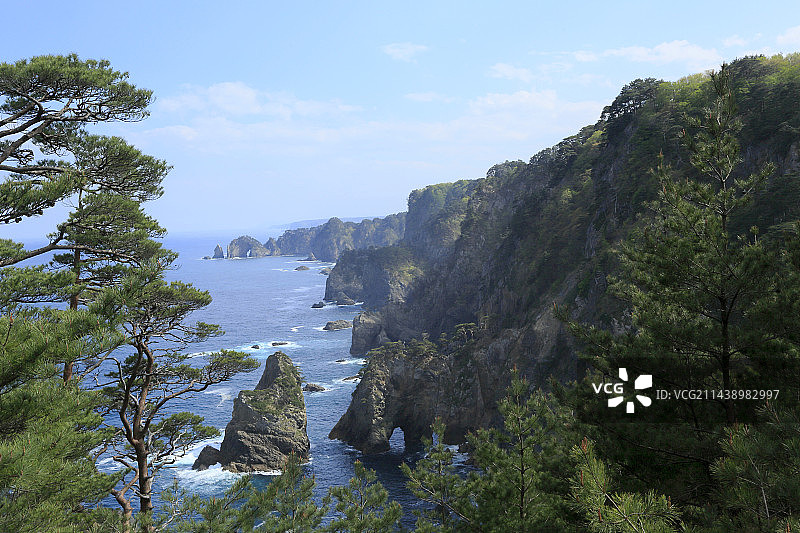 岩手县北山崎地震灾害，日本岩手县下闭伊郡田野畑村图片素材
